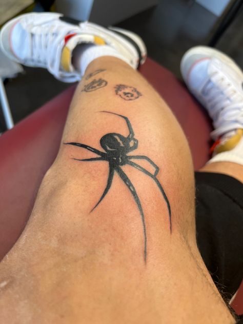 Good First Tattoos, Simple Leg Tattoos, Calf Tattoo Men, Aesthetic Tattoo Ideas, Back Of Leg Tattoos, 15 Aesthetic, The Best Aesthetic, Shin Tattoo, Web Tattoo