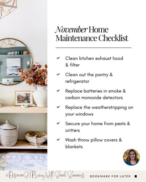 November Home Maintenance Checklist! November Home Maintenance Checklist, Home Maintenance Tips, Wedding Decor Diy, House Checklist, Diy Wedding Decor, Kitchen Exhaust, Home Maintenance Checklist, Exhaust Hood, Maintenance Checklist