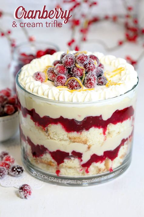 Cranberry Trifle-32 Cranberry Trifle, Christmas Trifle Recipes, Trifle Bowl Recipes, Trifle Dessert Recipes, Trifle Recipes, Christmas Trifle, Homemade Custard, Mandarin Oranges, Spend With Pennies