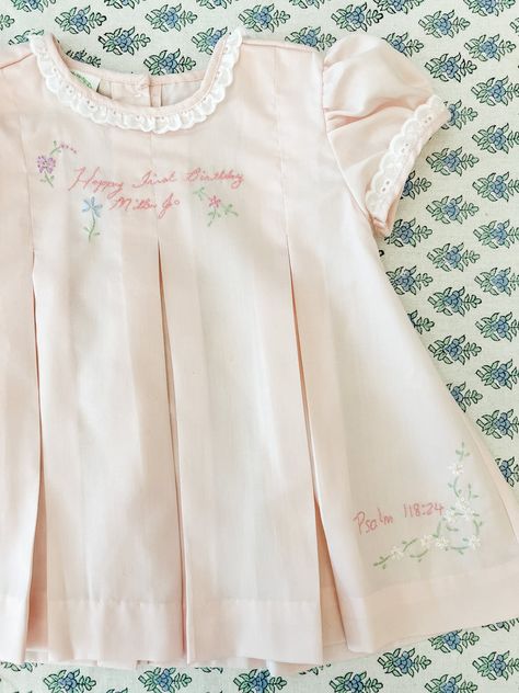 Custom Hand Embroidery Designs - Grace and James Kids – Grace & James Kids Crochet Handkerchief, Baby Dress Embroidery, Corner Crochet, Alice Dress, First Birthday Dresses, Pleat Dress, Vintage Baby Clothes, Baby Fits, Baby Embroidery