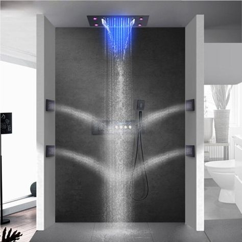 CRANACH Ceiling Mount Showerhead Digital Display Complete Shower System with Rough-in Valve | Wayfair Black Shower Faucet, Rain Shower System, Luxury Oil, Led Shower Head, Bathroom Shower Faucets, Shower Faucet Sets, Luxury Shower, Body Sprays, Body Shower