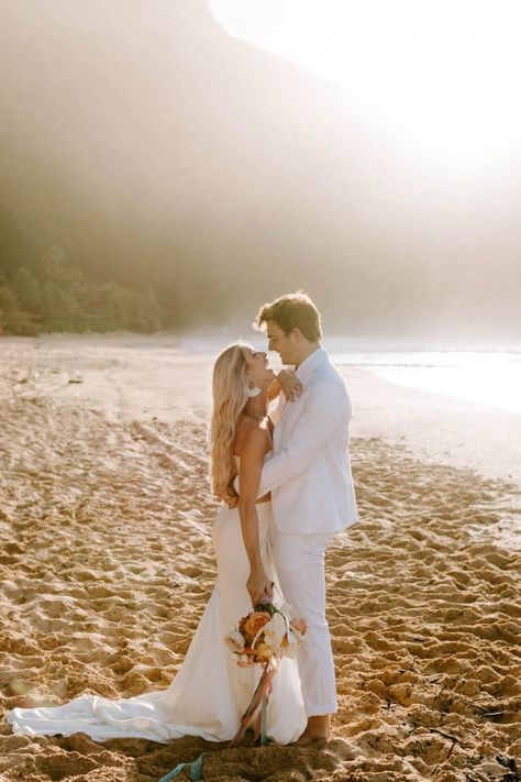 White Tux Beach Wedding, Wedding Dress On Beach, Tux For Men, Micro Beach Wedding, Beach Elopement Dress, Dress On Beach, Beach Elopement Ceremony, Beach Wedding Pictures, Styled Shoot Inspiration