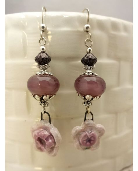 Shabby Chic Lavender Ceramic Flowers and Lamp Glass Earrings, Artisan Made Statement Earrings, Unique Gift for Her #SterlingSilver #FlowerJewelry #StatementEarrings #ShabbyChicJewelry #ArtisanCeramic #LavenderEarrings #LavenderFlowers #FlowerEarrings #ShabbyBohoStyle #LampworkEarrings ********* All of my jewelry is very limited edition, one of a kind creations. Available in my Etsy shop here: https://stonewingdesigns.etsy.com Thank you so much for every like and comment! Hope you have a gr... Shabby Chic Lavender, Lavender Earrings, Shabby Chic Jewelry, Lamp Glass, Like And Comment, Earrings Unique, Unique Gifts For Her, Lavender Flowers, Ceramic Flowers