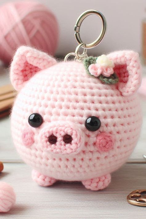 Crochet Pig Crochet Pig Keychain, Crochet Pig Amigurumi, Keychain Amigurumi, Pig Keychain, Crochet Pig, Cute Pig, Crochet Free, Cute Pigs, Crochet Art