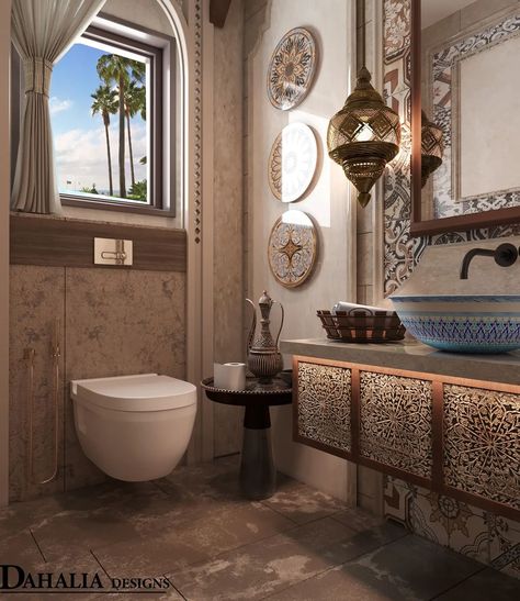 Morroco Style Interior, Marrocan Interiors Bathroom, Morracon Bathroom, Arabic Style Bathroom, Turkish Style Bathroom, Moracan Theme Bathroom, Turkish Bathroom Design, Middle Eastern Bathroom, Arabian Bathroom