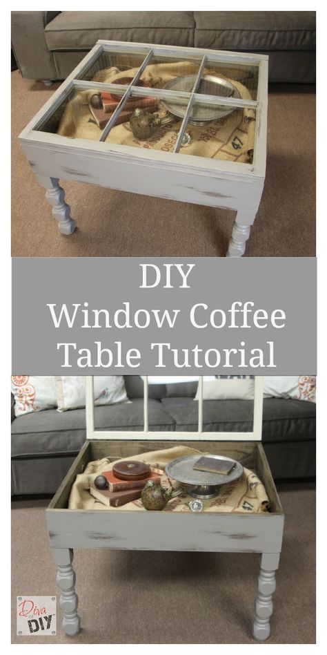 Make your own coffee table using an old window with this DIY window coffee table tutorial Diy Coffee Table Ideas, Window Coffee Table, Old Window Projects, Old Window Frames, Repurposed Windows, Coffee Table Ideas, Window Table, Window Crafts, Succulent Garden Design