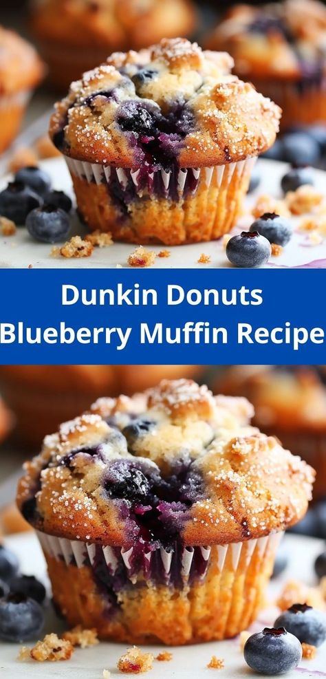 Enjoy Dunkin Donuts' blueberry muffins made fresh at home. Easy recipe for a delicious snack or breakfast! Dunkin Donuts Blueberry Muffin Recipe, Fresh Blueberry Muffins, Berry Muffin Recipe, Best Biscuit Recipe, Butter Cookie Recipe Easy, Homemade Blueberry Muffins, Blueberry Muffin Recipe, Blueberry Donuts, Easy Blueberry Muffins