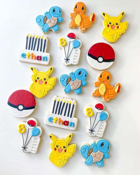 Pikachu Cookies, Pokemon Cookies, Pokemon Cookies Diy, Pokemon Cookies Decorated, Eevee Cookies Decorated, Pokeball Cookies, Pokemon Cookies Royal Icing, Pokemon Birthday Party, Pokemon Party