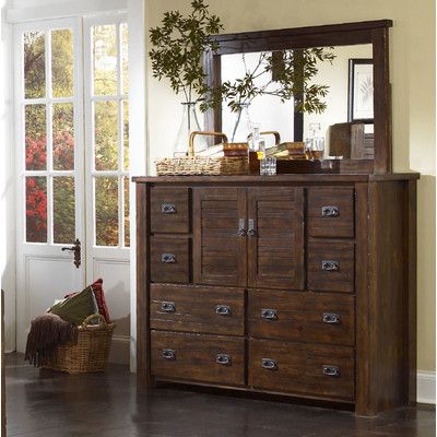 Dresser with Mirror from Wayfair Canada This dresser has a rustic look with a unique distressed finish. Rustic Dresser, Brown Dresser, Pine Dresser, 8 Drawer Dresser, Wood Dresser, Rustic Lodge, Bedroom Dressers, Bedroom Posters, Dressers And Chests