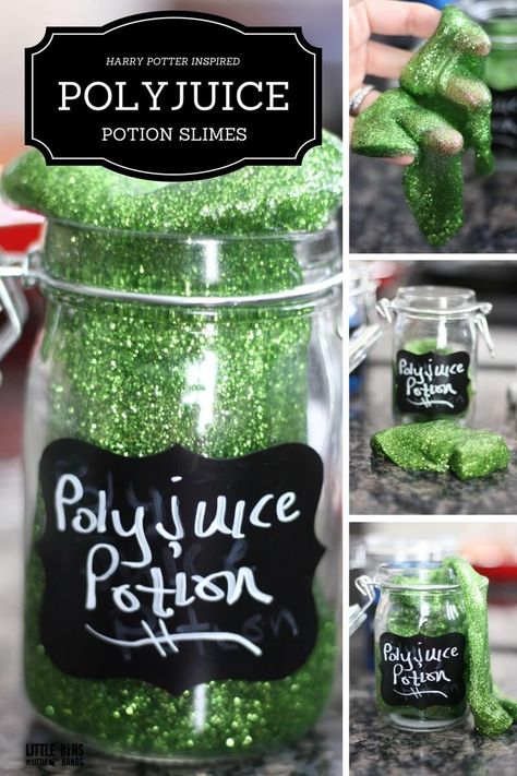 Polyjuice Potion Slime for Harry Potter Theme Party Activity or Science Idea Free Potion Labels, Slime Making Party, Harry Potter Motto Party, Harry Potter Weihnachten, Vetenskapliga Experiment, Hery Potter, Harry Potter Activities, Harry Potter Day, Classe Harry Potter