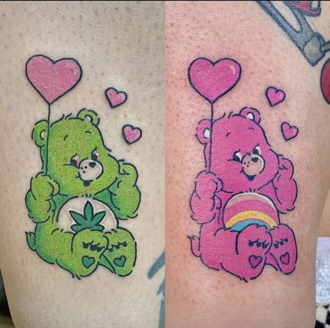 Blue Care Bear Tattoo, Carebear Matching Tattoos, Matching Care Bear Tattoos, Carebares Tattoo, Cheer Bear Tattoo, Small Care Bear Tattoo, Care Bears Tattoo Ideas, Carebears Tattoos, Grumpy Bear Tattoo