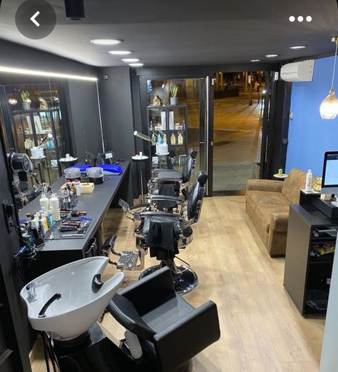 Barber Shops Interior Design, Kinyozi Interior Design, Barbering Shop Design, Mini Salon Ideas Modern, Small Barbershop Ideas, Barbershop Design Interior Modern, Barbershop Design Interior Small Spaces, Hair Shop Ideas Interior Design, Barbershop Ideas Design