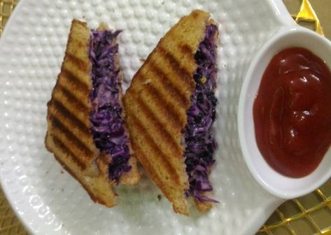 (2) Purple Chinese Cabbage Cheese Sandwich Recipe by Ila Palan - Cookpad India Purple Cabbage Sandwich, Cabbage Sandwich, Cheese Sandwich Recipe, Cheese Sandwich Recipes, Purple Cabbage, Sandwich Maker, Chinese Cabbage, Tea Sandwiches, Wheat Bread