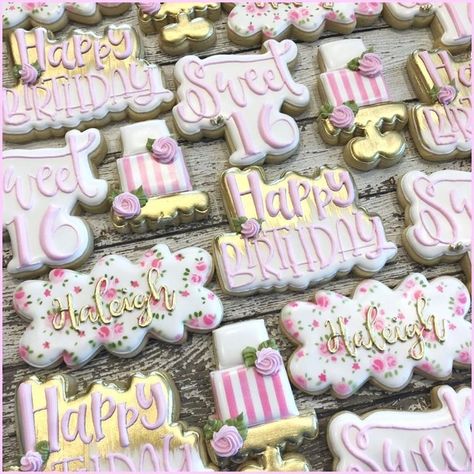 Sweet 16 Cookies Decorated Rose Gold, Sweet 16 Cookie Ideas, Sweet 16 Cookies Decorated, Sweet 16 Sugar Cookies, Sweet 16 Cookies, Paris Cookies, Bday Cookies, 16 Cookies, Sweet 16 Candy