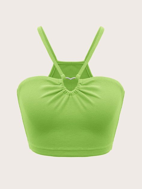 Rework Clothes, Green Cami, Dopamine Dressing, Female Tops, Shein Icon, Green Crop Top, Women Tank Tops, Yellow Top, Spring Tops