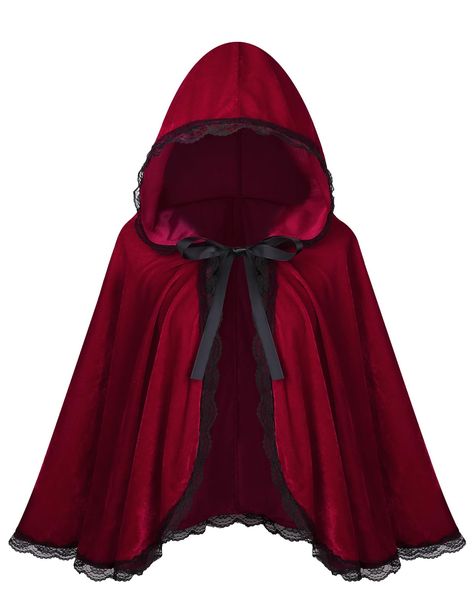 PRICES MAY VARY. Length: 56cm/22" (from shoulder to hem) Full length, with oversized hood, ties at the neck. Perfect for Red ridng party, Christmas, dress-up, role play, Halloween, costume parties stage costuming witches, vampires, royalty, school activities and more. Hand wash, do not iron, do not bleach Little Red Riding Hood Halloween, Goth Halloween Costume, Velvet Cloak, Cape Outfit, Rapunzel Costume, Colorful House, Vampire Clothes, Christmas Cosplay, Red Riding Hood Costume