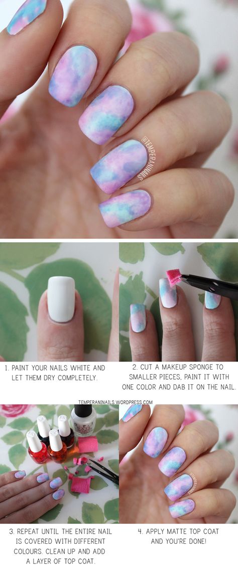 Watercolor mani using OPI sheer tints! Sponge Nail Art, Watercolor Nails, Polish Painting, Sponge Nails, Nail Polish Painting, Water Color Nails, Diy Lip Gloss, Diy Nail Polish, Watercolor Tutorial