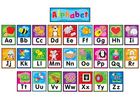 Alphabet Card Self-adhesive Bulletin Board Set At Lakeshore Learning image and visual related images God's Promises For Kids, Alphabet Wall Cards, Alphabet Flash Cards Printable, Lakeshore Learning, Learning English For Kids, Beginning Sound, Alphabet Charts, Bulletin Board Sets, Lowercase Letter