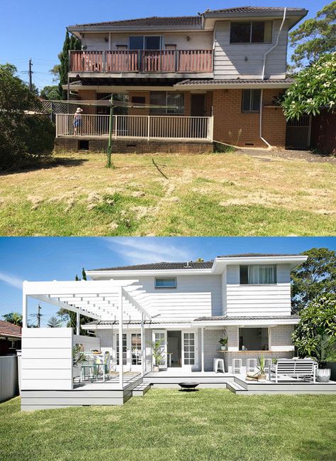 House Facade Before And After, Brick Home Transformation, Painted Brick Facade, Brick Home Makeover, House Flipping Before And After, Home Renovation Before And After, House Exterior Before And After, Brick Homes, Suburban Mom