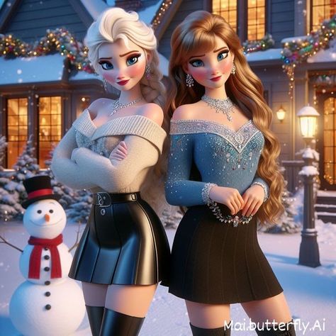 Elsa Ve Anna, Disney Princess Yuri, Dark Disney Art, Princesse Disney Swag, Preppy Kids Outfits, Goth Disney, Disney Swag, Anna Und Elsa, Elsa From Frozen