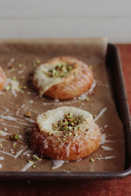 I want this right now!     Brioche Danish with Goat Cheese and Pistachios | Bread in 5 Brioche Danish, Easy Pudding, Cheese Pudding, Mustard Green, Dough Recipes, Desserts Vegan, Red Snapper, Breakfast Pastries, Grilled Fish