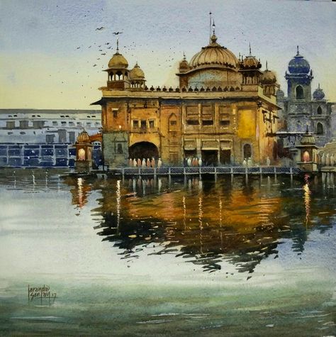 Golden Temple Watercolor Painting, Palace Painting, Inktober Ideas, Temple Painting, Watercolor Indian, Acrylic Portrait Painting, Drawing Collection, Oil Colour, Rajasthani Art