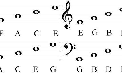 Picture of The Grand View of All Notes on the Lines and Spaces in Treble and Bass Clef Read Sheet Music, Sheet Music For Beginners, Music For Beginners, Bass Clef Notes, Music Theory Piano, Beginner Piano Music, Reading Sheet Music, Keyboard Lessons, Piano Chords Chart