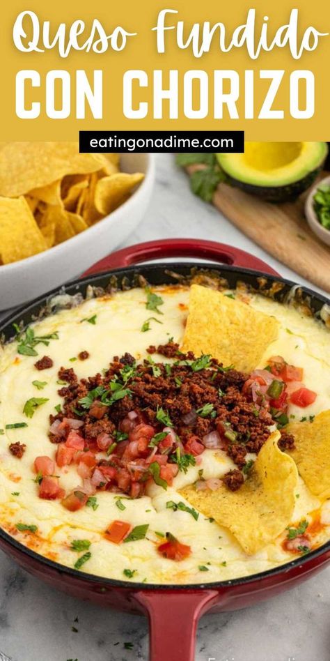 Queso Chorizo, Queso Dip Crockpot, Queso Fundido Recipe, Mexican Dip Recipes, Queso Cheese Dip, Homemade Queso, Cheese Dip Mexican, Homemade Chorizo, Queso Dip Recipes