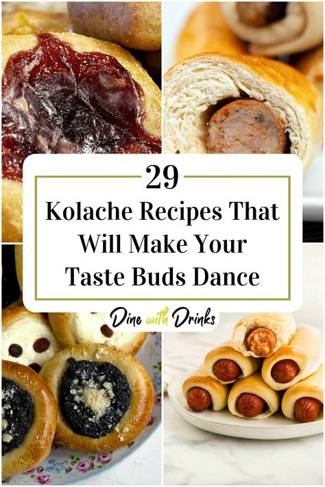 Collage of 4 kolache recipes. Kolache Recipe Polish, Kolache Recipe Easy, Savory Kolaches, Kolaches Recipe, Kolache Dough Recipe, Kolaches Recipe Easy, Savory Kolache Recipe, Kolache Cookie Recipe, Kolache Recipe Czech