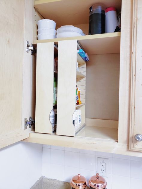 Kitchen Storage Ideas For Small Spaces Pantries Pull Out Shelves, Pantry Organization Pull Out Drawers, Install Pull Out Shelves, Diy Pull Out Shelves Kitchen, Pull Out Drawer Organization, Diy Rollout Shelves, Tall Pull Out Spice Rack Cabinet, Small Kitchen Closet Organization, How To Build Pull Out Pantry Shelves