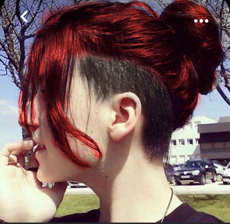 Red Undercut, Enby Hair, Black And Red Hair, Weird Haircuts, Androgynous Hair, Shaved Sides, Not Me, Shaved Hair, Grow Out