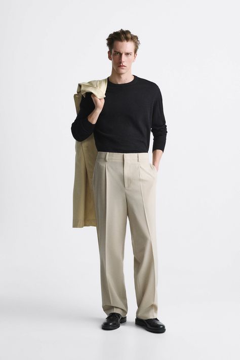 Wool Pants Men Outfits, Formal Casual Outfits, Men Pose, Zara Men, Pants Outfit Men, Fashion Boy, Formal Mens Fashion, Straight Fit Pants, Formal Casual