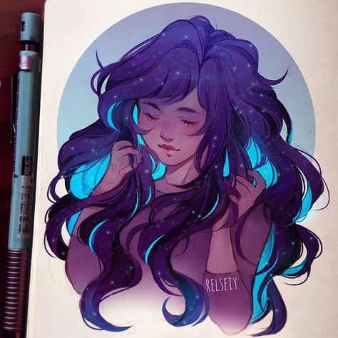 I'm here for all your poofy hair needs! I've always wanted to draw a poofy galaxy haired girl ♡ btw it would be nice to see more drawings of big wavy hair or messy hair its so fun to draw! #galaxy #digitalart #كلنا_رسامين Galaxy Hair Drawing, Fluffy Hair Drawing, Draw Galaxy, Poofy Hair, Hair Drawing, Galaxy Art, Messy Hair, How To Draw Hair, Girl Drawing