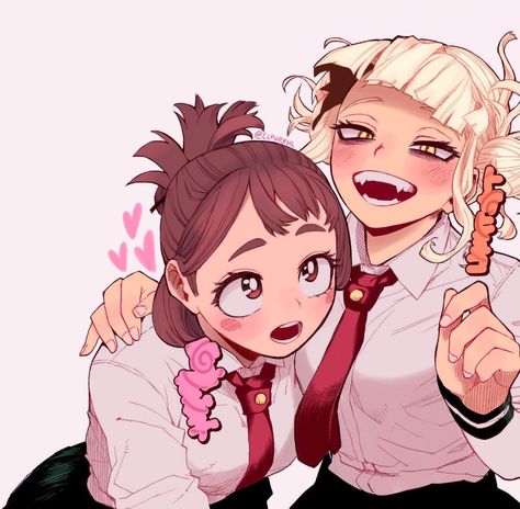 Togaocha Fanart, Ochako Uraraka Cute, Togaraka Fanart, Togachako Fanart, Toga And Ochako, Pink Bg, Mha Ships, Toga Himiko, Am I Cute