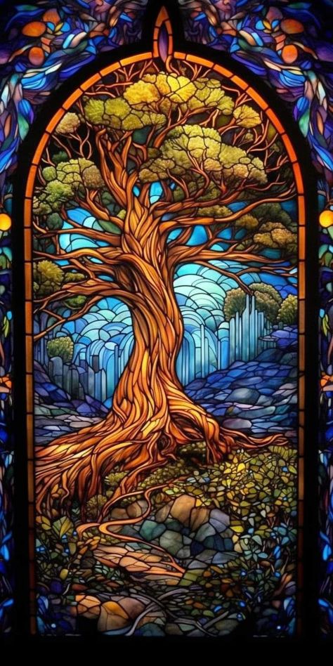 Forest Stained Glass Window, Stained Glass Forest, Stain Glass Window Art, Glass Painting Patterns, Glitter Wall Art, Glass Window Art, Glitter Wall, Stained Glass Paint, Art Gallery Wallpaper