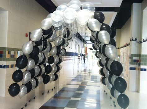 Balloon arch made for a middle school dance. Middle School Dance Themes, Middle School Dance Ideas, School Dance Decorations, School Dance Themes, School Dance Ideas, Middle School Graduation, Middle School Dance, 8th Grade Dance, Dance Decorations