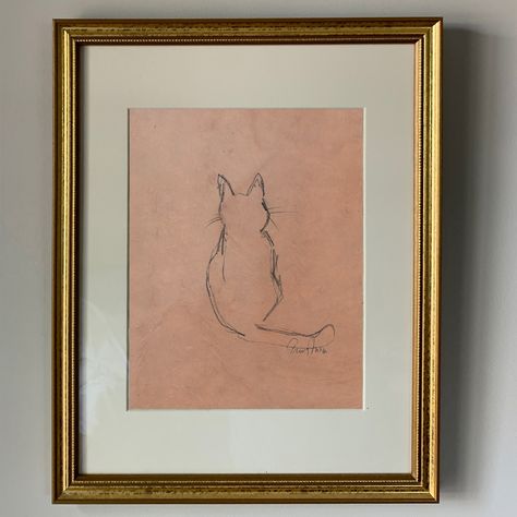 CAT SKETCH 2 | emily ruth design Nature Paper, Lokta Paper, Apartment Art, Cat Sketch, Natural Paper, Minneapolis Minnesota, Minimal Art, 11 Inches, Gold Frame