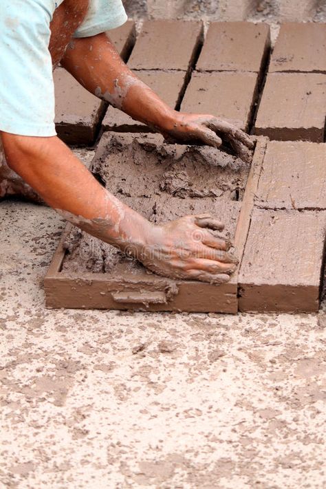 Hands of worker making bricks royalty free stock images Making Bricks, Brick Images, Outdoor Meditation, Rustic Mediterranean, Recycled House, Human Scale, Mud House, Sustainable Building Materials, Bricks Diy