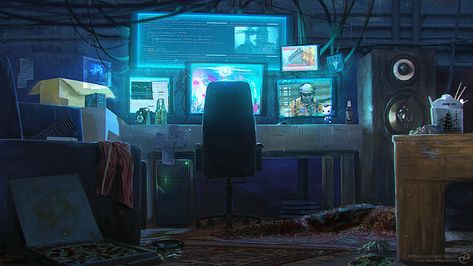 ArtStation - Hacker's Room Hacker Room, Cyberpunk Interior, Hacker Art, Hire A Hacker, High Tech Low Life, Tech Room, Hacker Aesthetic, Scp Foundation, Star Wars Outfits