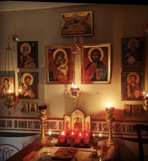 Orthodox Christian Home Altar, Greek Orthodox Home Altar, Prayer Corner Orthodox Christian, Orthodox Home Altar, Orthodox Icon Corner, Orthodox Prayer Corner, Home Altar Catholic, Christian Imagery, Christian Photography