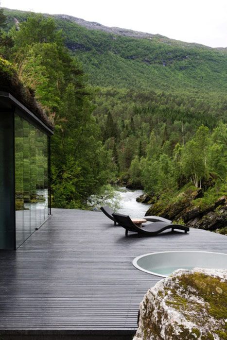 Forest View From Window, Forest Balcony, Ex Machina House, Forest Walkway, Forest Building, Home In The Forest, Landscape Hotel, Floor Windows, Norway House