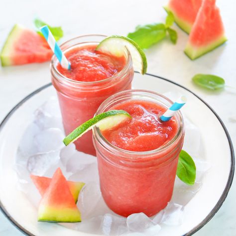 watermelon basil slushie Watermelon Puree, Kid Cooking, Watermelon Basil, Watermelon Slushie, Smoothie Recipes With Yogurt, Slushie Recipe, Smoothie Recipes Strawberry, Watermelon Strawberry, Strawberry Basil