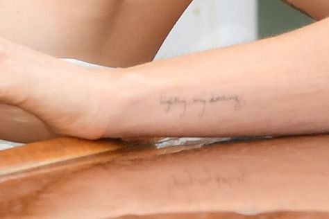 Dakota Johnson Body, Grey Ink Tattoo, Grey Ink Tattoos, Tattoos And Their Meanings, 12 Tattoos, Dakota Style, Cursive Words, Lilac Nails, Bicep Tattoo