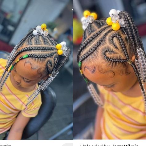 Stitch Braid Ponytail With Heart, Kid Heart Braid Styles, Black Baby Braids Hairstyles, Braided Heart Hairstyles Black Hair Kids, Kids Heart Braided Hairstyles, Kids Braids With Heart Design, Toddler Hairstyles Girl Braids, Baby Girl Braids Toddler Hair Black, Heart Braids For Kids