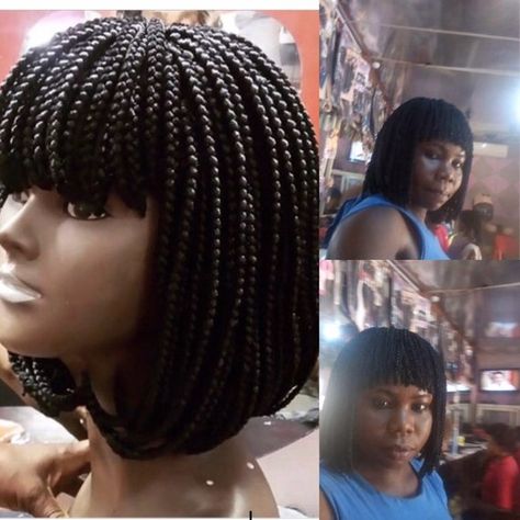 Black Micro Braids, Fringe Bob, Pigtail Wig, Short Bob Braids, Women Short Bob, Braids Wigs, Short Box Braids, Diy Wig, Bob Braids