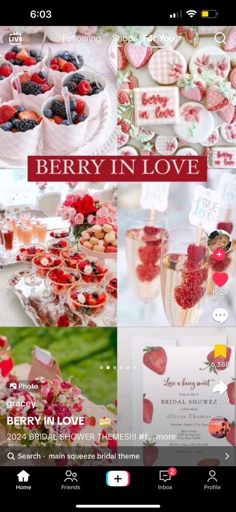 Berry Shower Theme, Berry Sweet Bridal Shower Theme, Valentines Day Bridal Shower Ideas, Love Is Berry Sweet Bridal Shower Theme, Strawberry Bridal Shower Theme, Dark Romantic Wedding, Bridal Shower Inspo, Bridal Shower Food, Dark Romantic