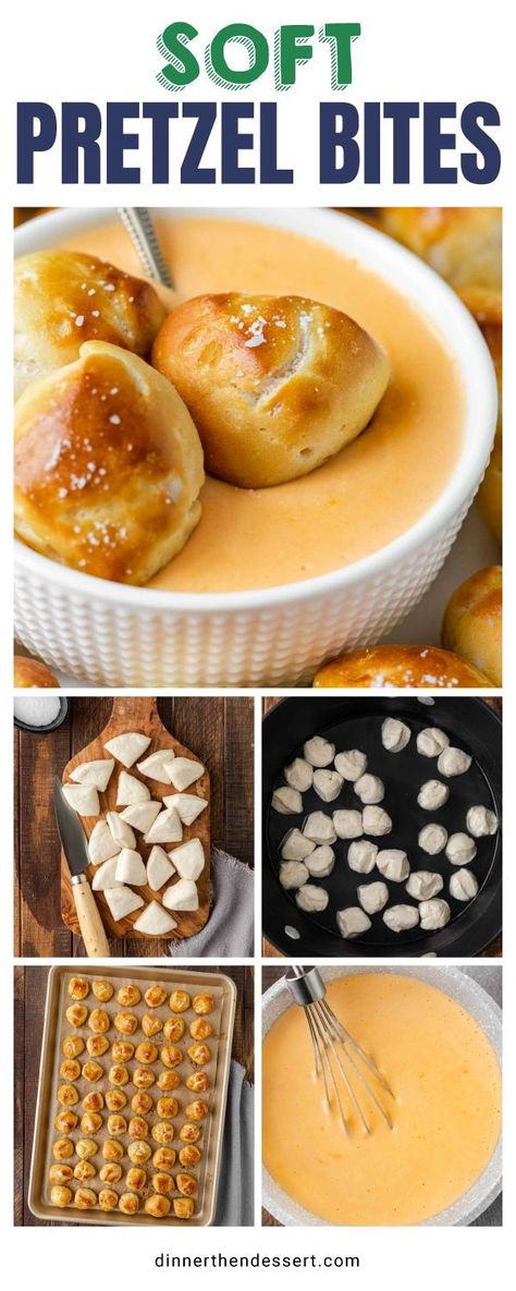 Easy Soft Pretzel Bites recipe hack for bite-sized semi homemade pretzels using biscuit dough! With a creamy cheddar cheese dipping sauce. Soft Pretzel Bites are pretty much everything you want in an appetizer. Pillsbury Pizza Dough Pretzel Bites, Easy Pretzels Pillsbury, Hot Pretzel Bites, Easy Pretzel Bites From Biscuits, Pretzel Recipe Biscuit Dough, Biscuit Pretzels With Cheese Sauce, Soft Pretzel Bites With Cheese Sauce, Diy Pretzels Easy, Easy Pretzel Recipe Pillsbury