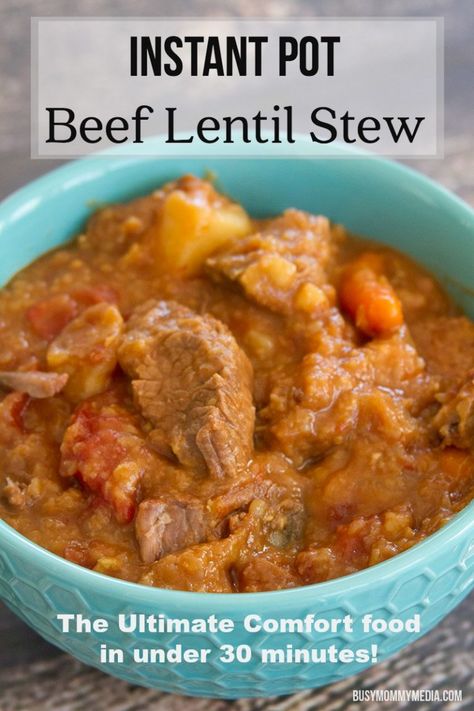 Instant Pot Beef Lentil Stew Low Calorie Beef Stew, Beef And Lentil Stew, Beef Lentil Stew, Beef Stew Instant Pot, Beef And Lentil, Gf Soups, Making Baby Food, Vegan Instant Pot Recipes, Pot Beef Stew