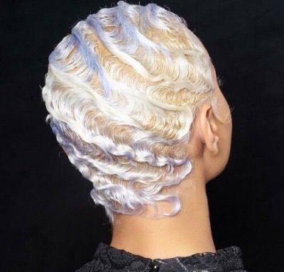 Grey Fingerwaves, Finger Waves Blonde Hair, Platinum Blonde Finger Waves Black Women, Platinum Fingerwaves, Finger Waves Short Hair Black Women, Hairstyle Blackgirl, Finger Waves Short Hair, Holographic Hair, Finger Wave Hair