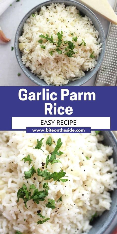 Add some flavor to your rice quickly and easily with this delicious garlic parmesan rice recipe. Simple to make, all in one pan, you just need a few simple ingredients to make this versatile and flavorful side dish. Garlic Parm Rice Recipes, Rice Add Ins White, Minute Rice Side Dishes, Garlic Parm Rice, Rice Dinner Dishes, Creamy Parmesan Rice, Instant Rice Recipes, Garlic Parmesan Rice, Garlic Rice Recipes